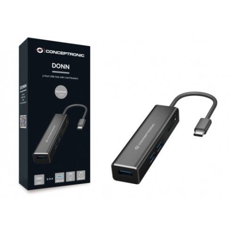 Hub 3.1 usb-c conceptronic donn08 3 puertos usb 3.0 y lector tarjetas sd / microsd