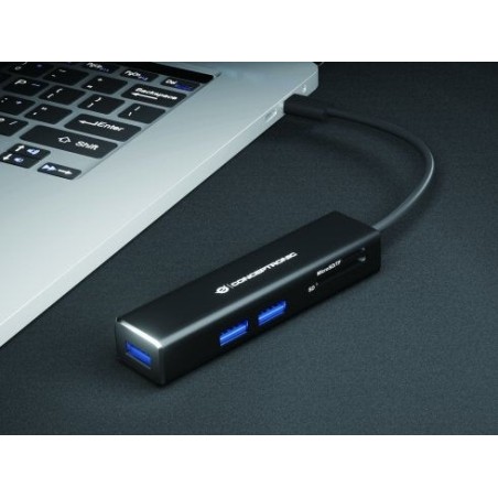 Hub 3.1 usb-c conceptronic donn08 3 puertos usb 3.0 y lector tarjetas sd / microsd