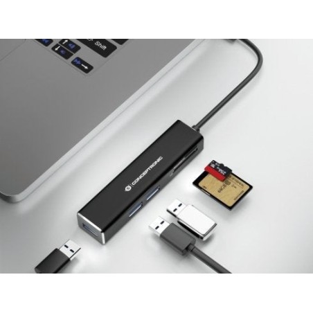 Hub 3.1 usb-c conceptronic donn08 3 puertos usb 3.0 y lector tarjetas sd / microsd