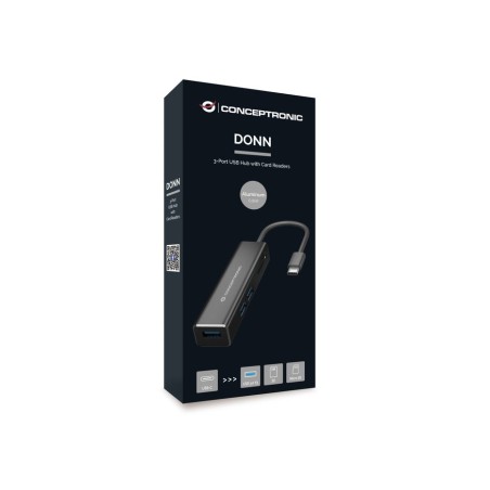 Hub 3.1 usb-c conceptronic donn08 3 puertos usb 3.0 y lector tarjetas sd / microsd