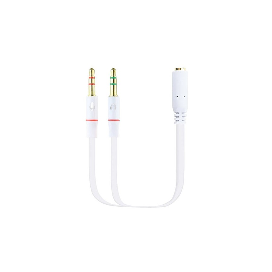 Nanocable cable adaptador audio jack 3.5mm hembra 4 pines a 2x jack 3.5mm macho 3 pines 0.20m - blanco