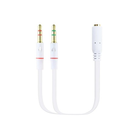 Nanocable cable adaptador audio jack 3.5mm hembra 4 pines a 2x jack 3.5mm macho 3 pines 0.20m - blanco