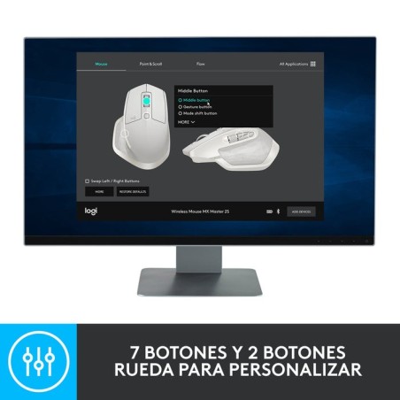 Ratón inalámbrico por bluetooth logitech mx master 2s batería recargable hasta 4000 dpi