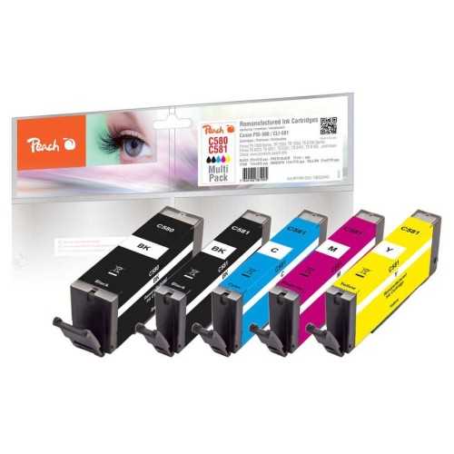 Peach pi100-356 tinta compatible  pgi-580/cli-581 negro, cian, magenta, amarillo 5 pieza(s),