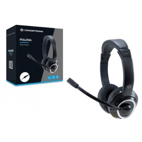 Conceptronic auriculares con microfono polona 02b / estereo / jack 3.5mm / voip / negro