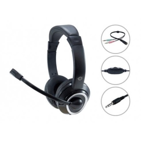 Conceptronic polona02ba, auriculares, diadema, juego, negro, binaural, 2 m