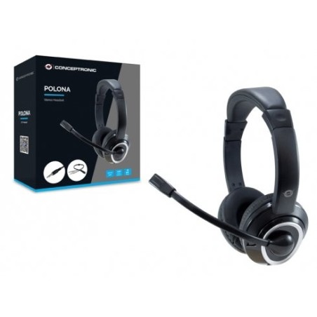 Conceptronic polona02ba, auriculares, diadema, juego, negro, binaural, 2 m