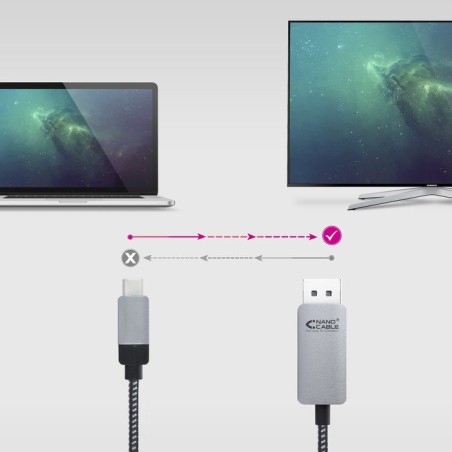 Nanocable cable conversor usb-c macho a displayport macho 1.80m - negro/plata