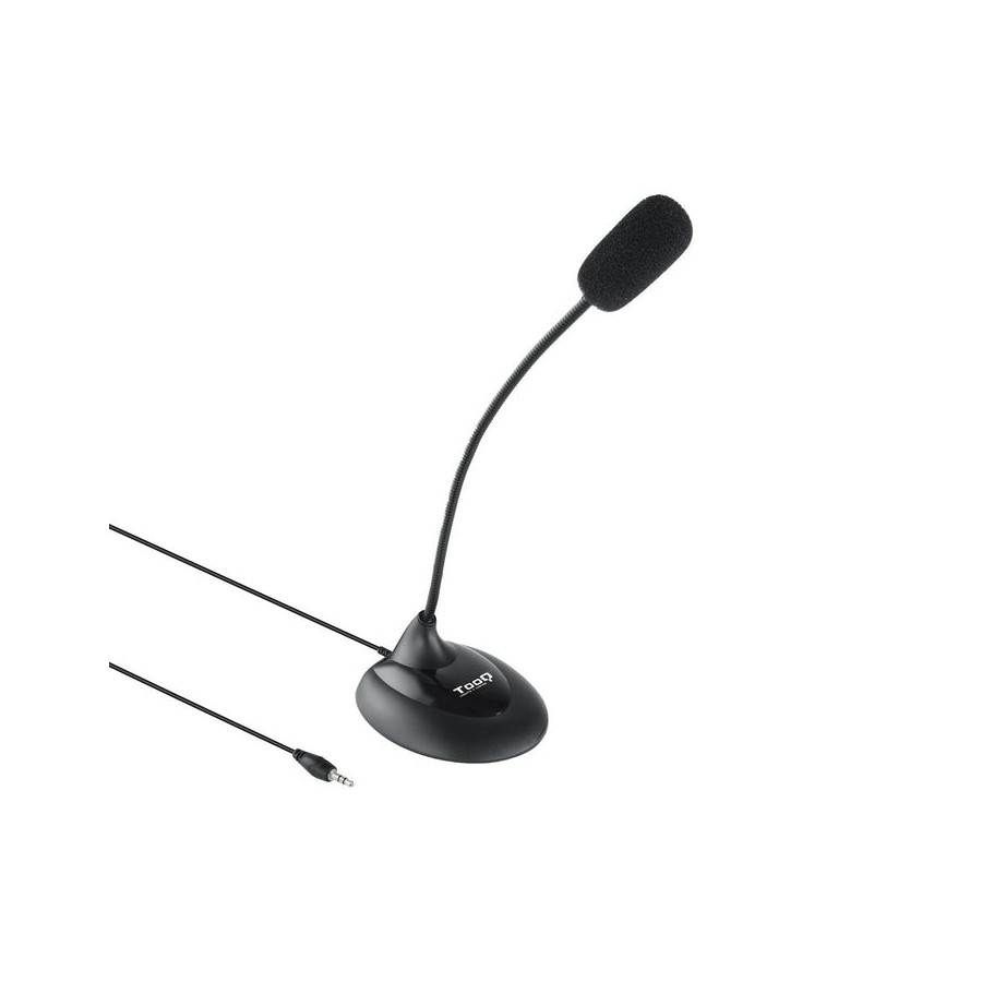 Tooq microfono de escritorio flexible omnidireccional - interruptor on/off - cable de 2m - jack 3.5mm - negro