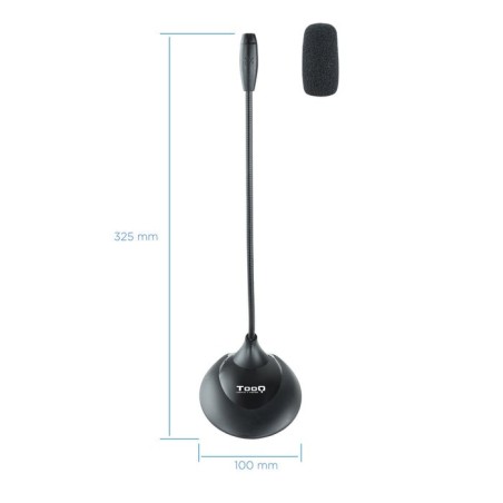 Tooq microfono de escritorio flexible omnidireccional - interruptor on/off - cable de 2m - jack 3.5mm - negro