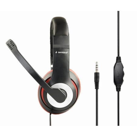 Auriculares gembird mhs-03-bkrd mini jack 4-pin, 1.8m, negro-rojo