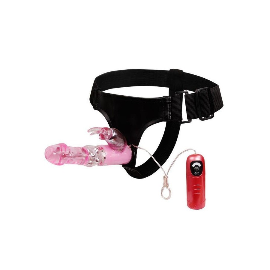 Baile arnés con dildo vibrador rosa 18 cm