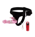 Baile arnés con dildo vibrador rosa 18 cm