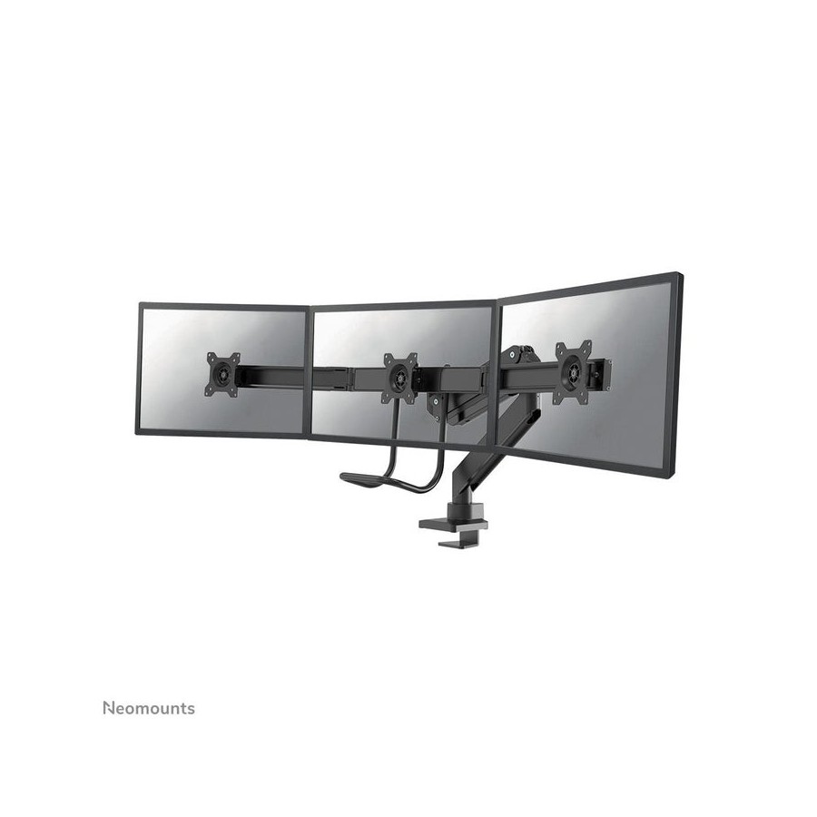 Newstar monitor triple-deskmount with crossbar 17-24inch full motion gasspring tilt rotate swivel grommet/clamp black