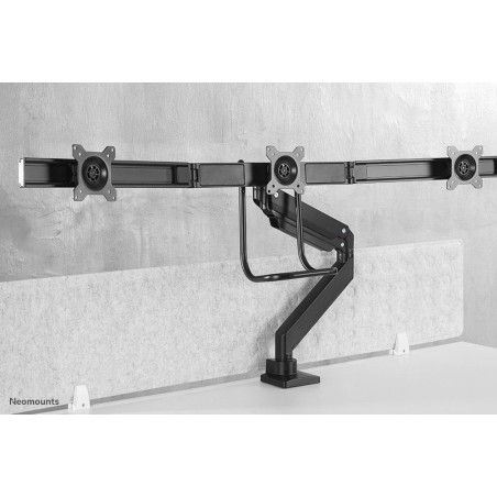 Newstar monitor triple-deskmount with crossbar 17-24inch full motion gasspring tilt rotate swivel grommet/clamp black