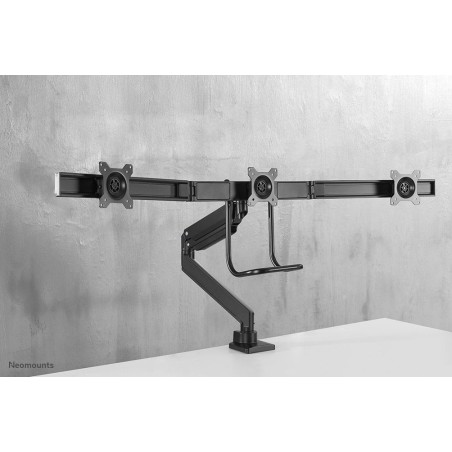 Newstar monitor triple-deskmount with crossbar 17-24inch full motion gasspring tilt rotate swivel grommet/clamp black