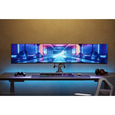 Newstar monitor triple-deskmount with crossbar 17-24inch full motion gasspring tilt rotate swivel grommet/clamp black