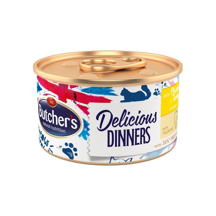 Butcher's classic delicious dinners con pollo y pavo - lata 85g