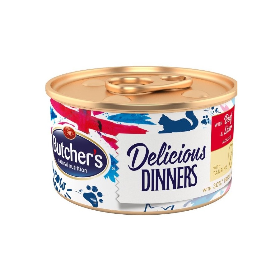 Butcher's classic delicious dinners con carne de res e hígado - lata de 85g