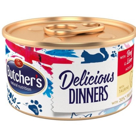 Butcher's classic delicious dinners con carne de res e hígado - lata de 85g