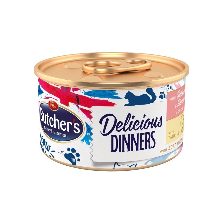 Butcher's classic delicious dinners con salmón y gambas - lata 85g