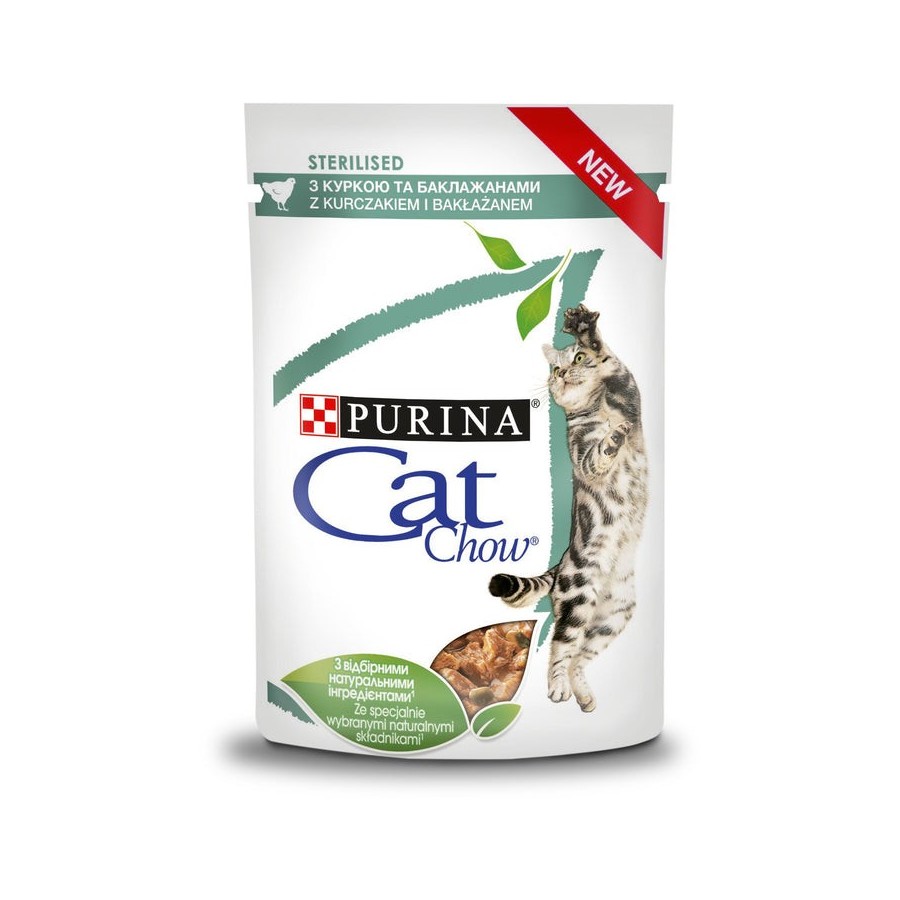 Cat chow sterilized pollo con berenjena - comida húmeda para gatos - 85 g