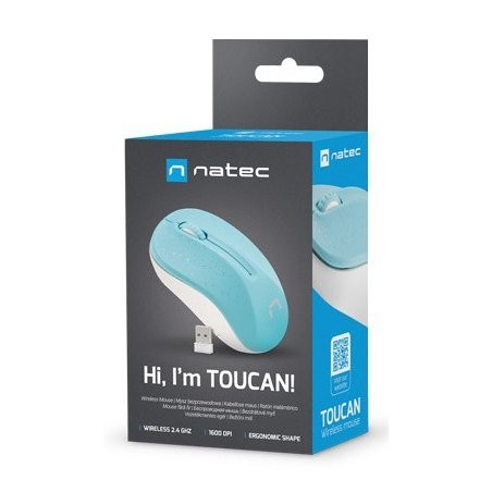 Natec toucan azul-blanco 1600dpi ratón inalámbrico nmy-1651