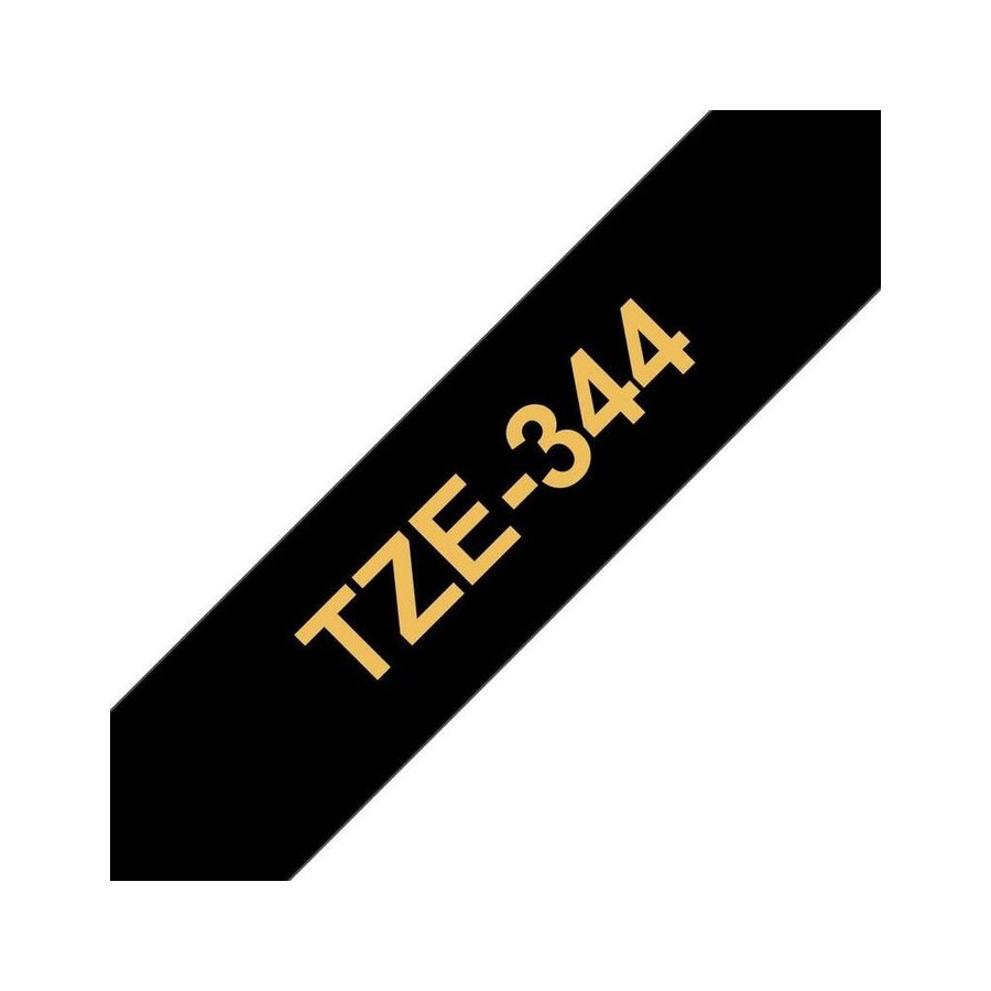 Brother tze344 cinta laminada generica de etiquetas - texto dorado sobre fondo negro - ancho 18mm x 8 metros
