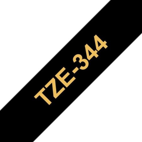 Brother tze344 cinta laminada generica de etiquetas - texto dorado sobre fondo negro - ancho 18mm x 8 metros