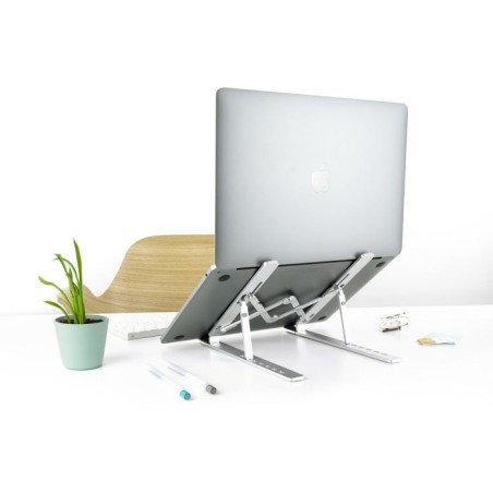 Tooq soporte para portatil hasta 15" - 7 niveles de altura - plegable - base antideslizante - peso max 5kg - plata