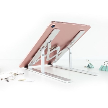 Tooq soporte para portatil hasta 15" - 7 niveles de altura - plegable - base antideslizante - peso max 5kg - plata