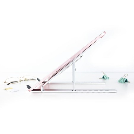 Tooq soporte para portatil hasta 15" - 7 niveles de altura - plegable - base antideslizante - peso max 5kg - plata