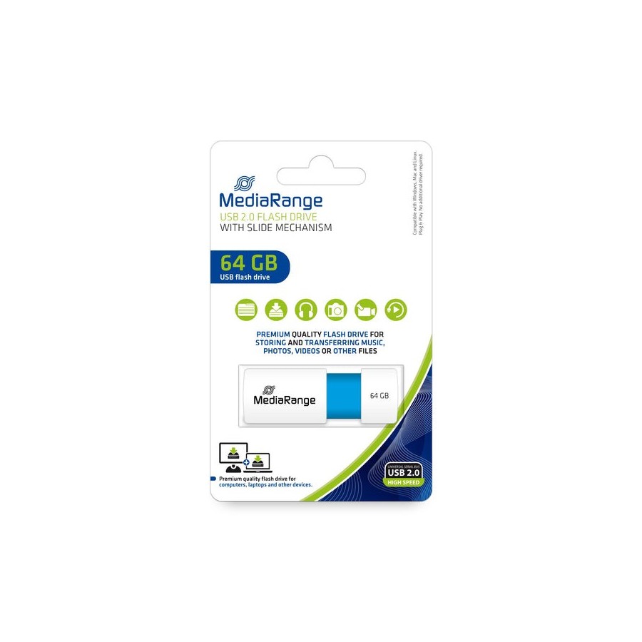 Memoria usb mediarange 64gb usb 2.0 color edt. azul claro