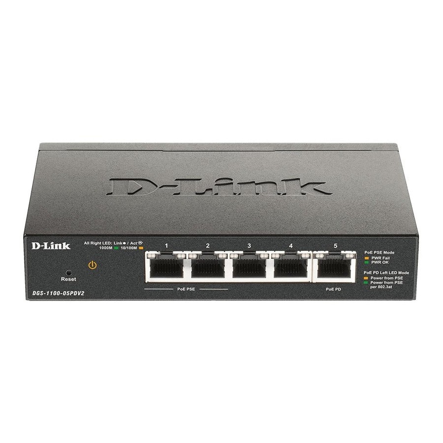 Switch gestionable d-link dgs-1100-05pdv2 5 puertos rj-45 10 100 1000 poe