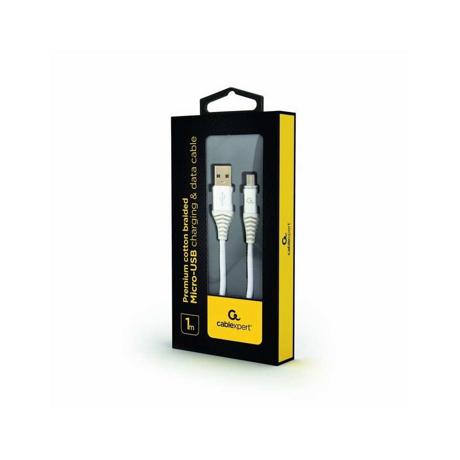Gembird cable de carga y datos micro-usb trenzado premium, 1m, plata / blanco