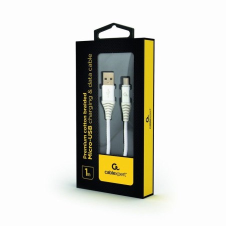 Gembird cable de carga y datos micro-usb trenzado premium, 1m, plata / blanco
