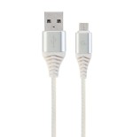 Gembird cable de carga y datos micro-usb trenzado premium, 1m, plata / blanco