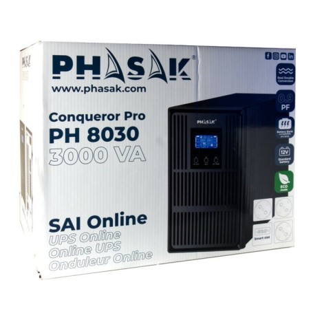 Sai online phasak conqueror pro 3000 va online lcd 3000va-2700w 3 salidas formato torre