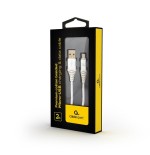 Gembird cable de carga y datos micro-usb trenzado premium, 2m, plata / blanco