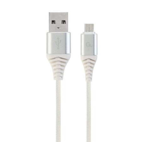 Gembird cable de carga y datos micro-usb trenzado premium, 2m, plata / blanco