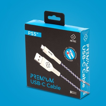 Cable usb 2.0 fr-tec premium led para ps5 usb tipo-c macho usb macho 3m blanco