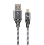 Gembird cable de carga y datos micro-usb trenzado premium, 1m, gris / blanco