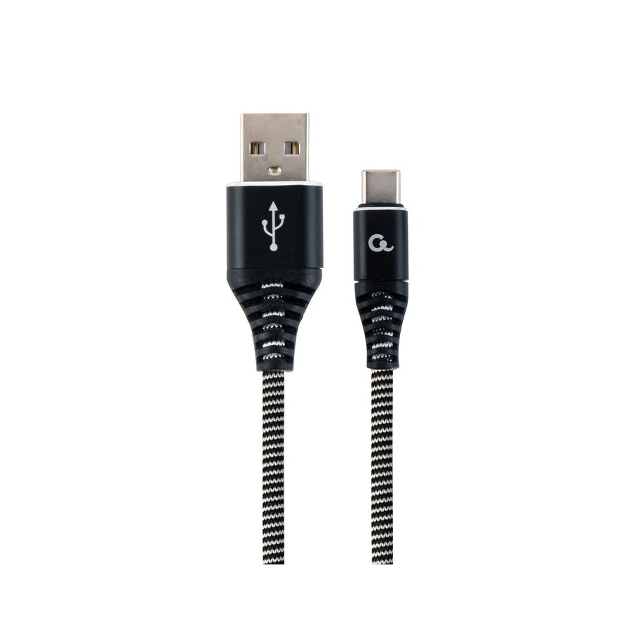 Gembird cable de datos y carga usb tipo c trenzado premium, 2m, negro / blanco