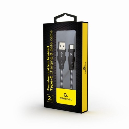 Gembird cable de datos y carga usb tipo c trenzado premium, 2m, negro / blanco