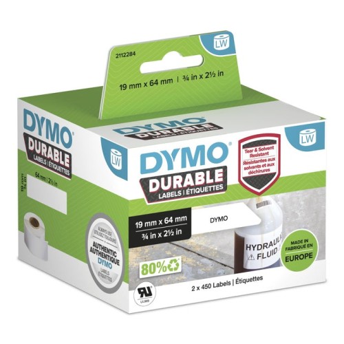 Impresora  etiquetas de plámico dymo lw 19x64mm 2x450 piezas blancas permanentes