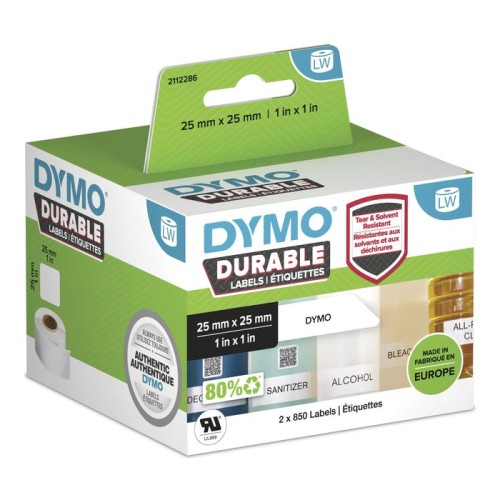 Etiquetas de plámico dymo lw 25x25mm 2x 850uds blancas permanentes