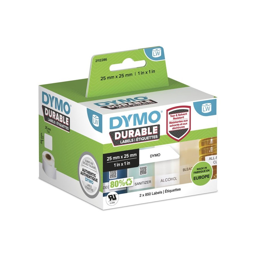 Etiquetas de plámico dymo lw 25x25mm 2x 850uds blancas permanentes