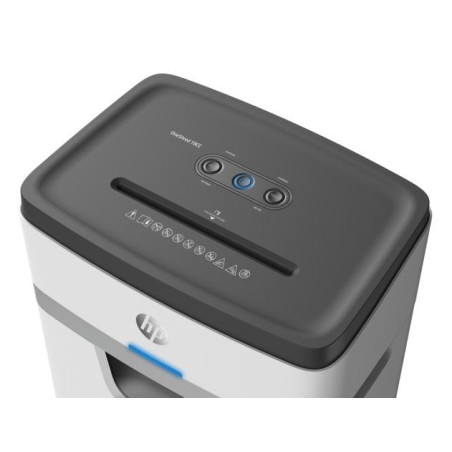 Destructora de tiras hp oneshred 18cc, 18 hojas, cesta de 25 l, tritura tarjetas de crédito, grapas y clips