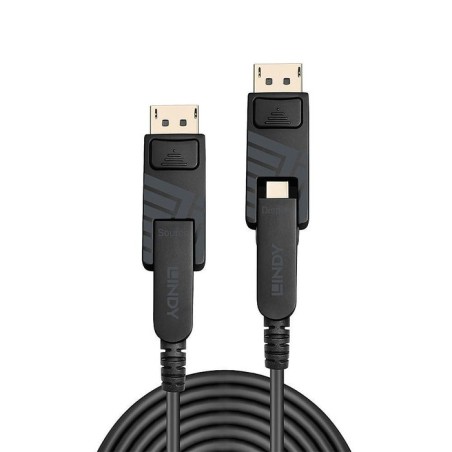 Cable mini displayport 1.4 de fibra óptica lindy (negro, 10 metros, con conectores displayport extraíbles)