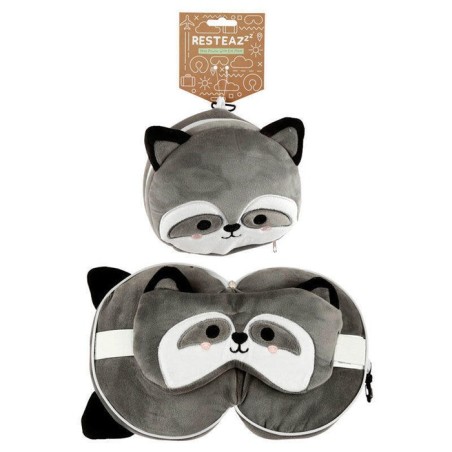 Almohada viaje cremallera y antifaz mapache resteazzz